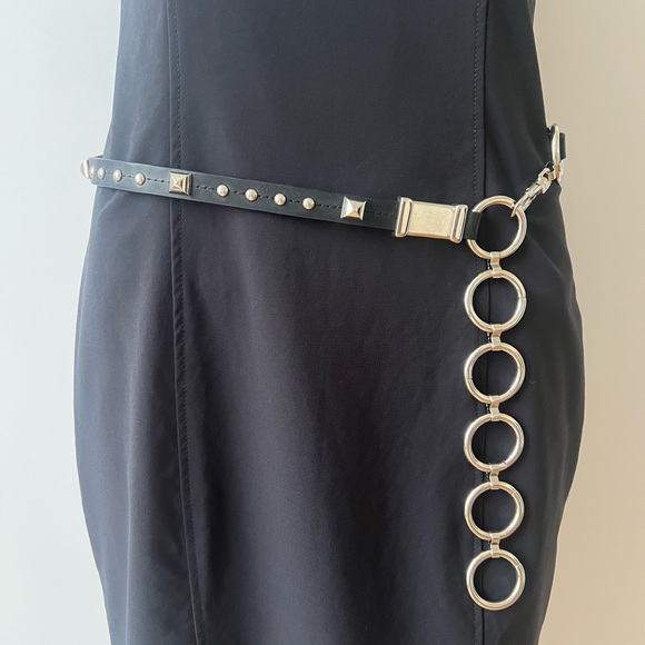 Danier Accessories - Danier Black Leather Stud and Ring Chain Waist Belt